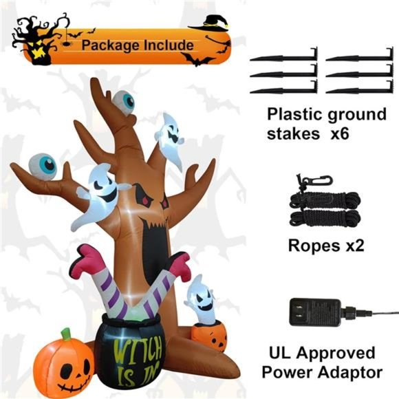 8 Ft Halloween Inflatables Spooky Halloween Tree with Built-in LED Lights